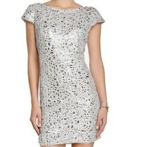 Silver Sequin Adrianna Papell Cocktail Dress